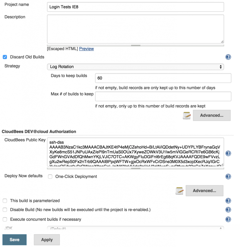 Jenkins CI - configuration screen