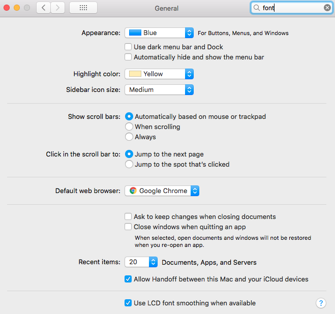 Font smoothing setting on macOS