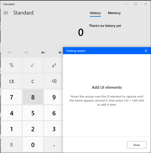 Using the built-in recorder in Microsoft Power Automate Desktop to gather our calculator button clicks that we will be automating.