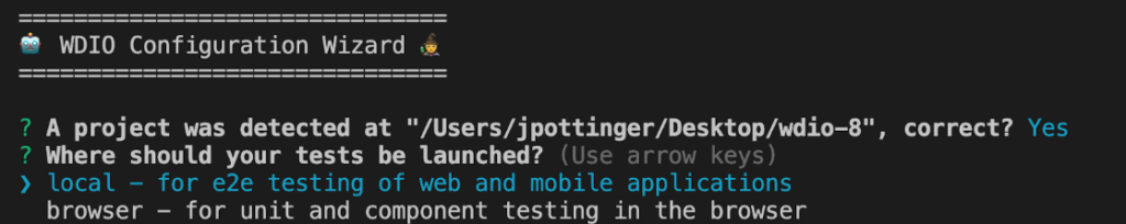 WebdriverIO 8 config wizard screenshot