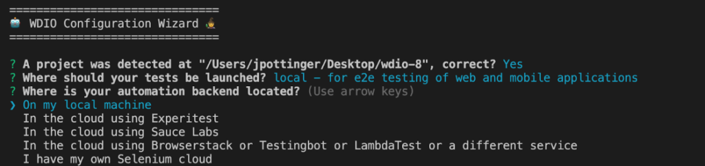 WebdriverIO 8 config wizard screenshot