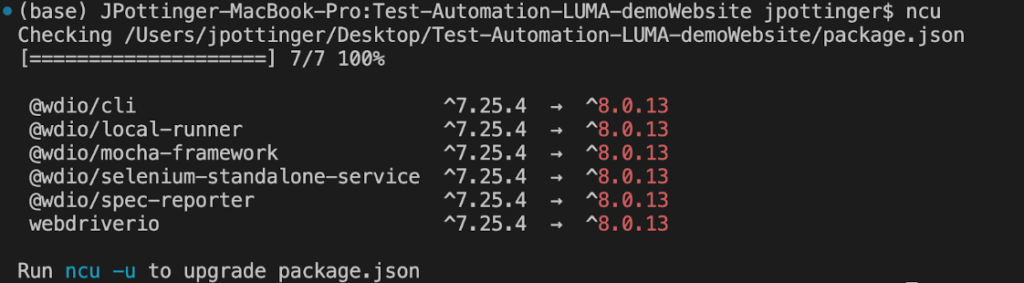 WebdriverIO8 update steps command line screenshot